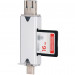 Картридер USB 3.0 / Type-C / MicroUSB OTG для SD и MicroSD карт памяти (серебристый)